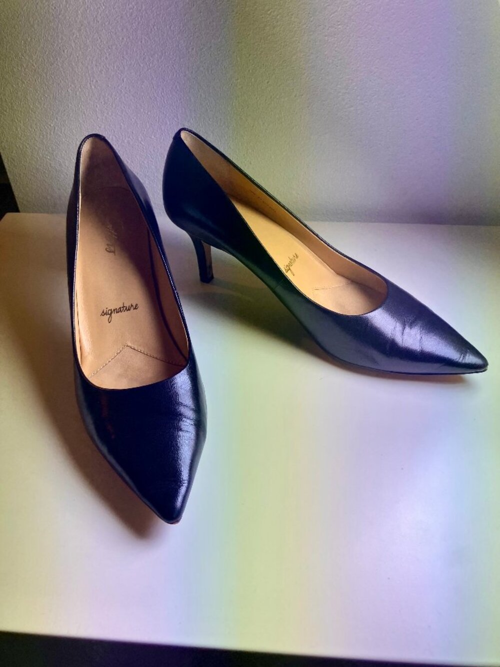 Trotters Alexa Black Kidskin Leather Pointy Toe Pumps Heels - Size 9 M